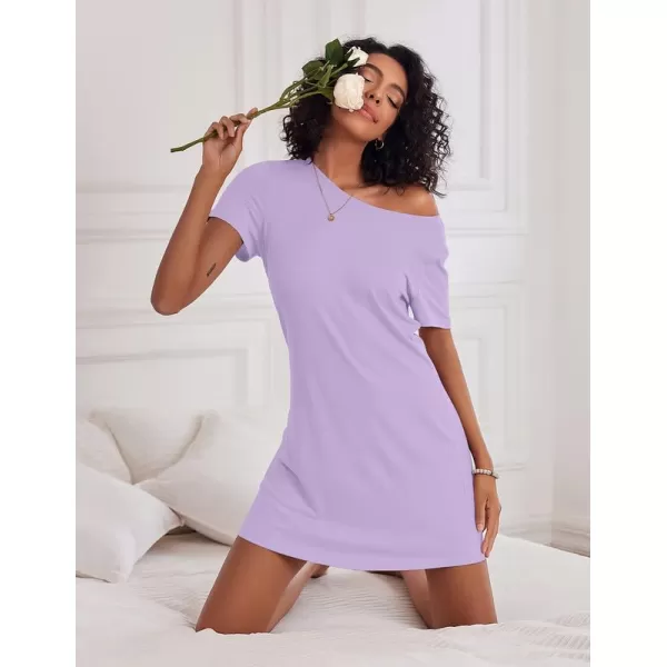 Ekouaer Nightgowns for Women 2 Pack Night Shirts Short Sleeve Sleapwear Soft Sleep Dress SolidPrinted NightDress SXXLAlilacdark Pink