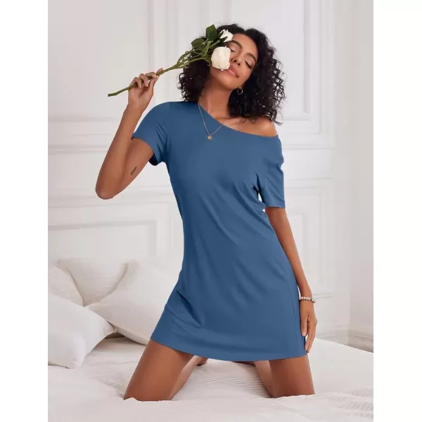 Ekouaer Nightgowns for Women 2 Pack Night Shirts Short Sleeve Sleapwear Soft Sleep Dress SolidPrinted NightDress SXXLAmauveblue