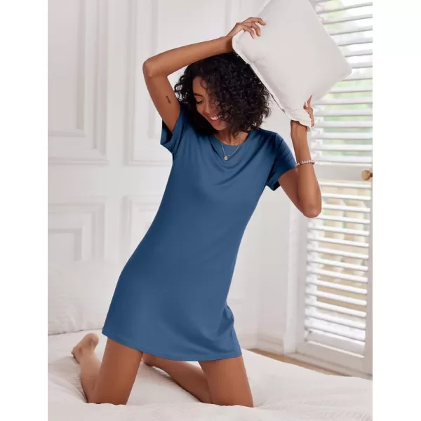 Ekouaer Nightgowns for Women 2 Pack Night Shirts Short Sleeve Sleapwear Soft Sleep Dress SolidPrinted NightDress SXXLAmauveblue