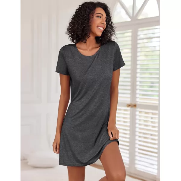 Ekouaer Nightgowns for Women 2 Pack Night Shirts Short Sleeve Sleapwear Soft Sleep Dress SolidPrinted NightDress SXXLApink  Grey