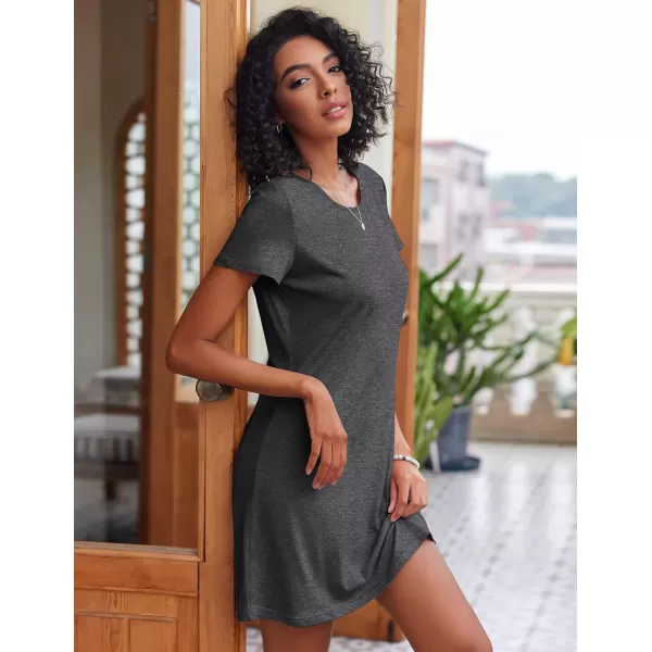 Ekouaer Nightgowns for Women 2 Pack Night Shirts Short Sleeve Sleapwear Soft Sleep Dress SolidPrinted NightDress SXXLApink  Grey