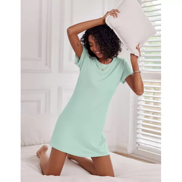 Ekouaer Nightgowns for Women 2 Pack Night Shirts Short Sleeve Sleapwear Soft Sleep Dress SolidPrinted NightDress SXXLBblack Coconut Treelight Green