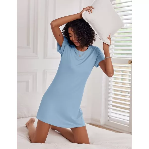 Ekouaer Nightgowns for Women 2 Pack Night Shirts Short Sleeve Sleapwear Soft Sleep Dress SolidPrinted NightDress SXXLBdusty Blueligt Blue