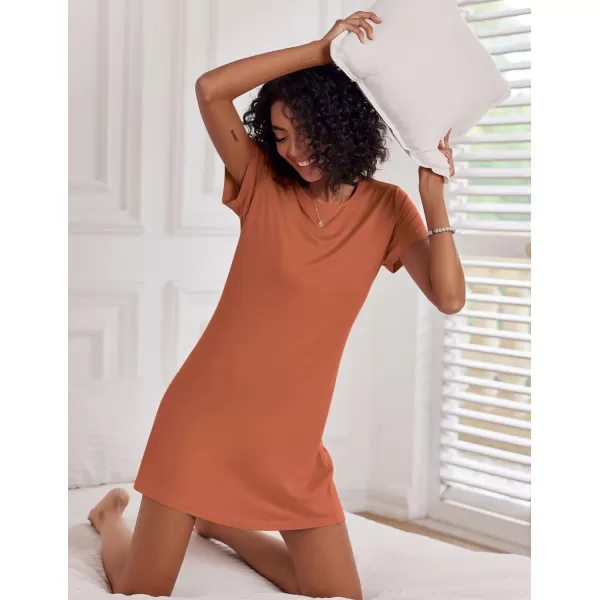 Ekouaer Nightgowns for Women 2 Pack Night Shirts Short Sleeve Sleapwear Soft Sleep Dress SolidPrinted NightDress SXXLBflowercaramel