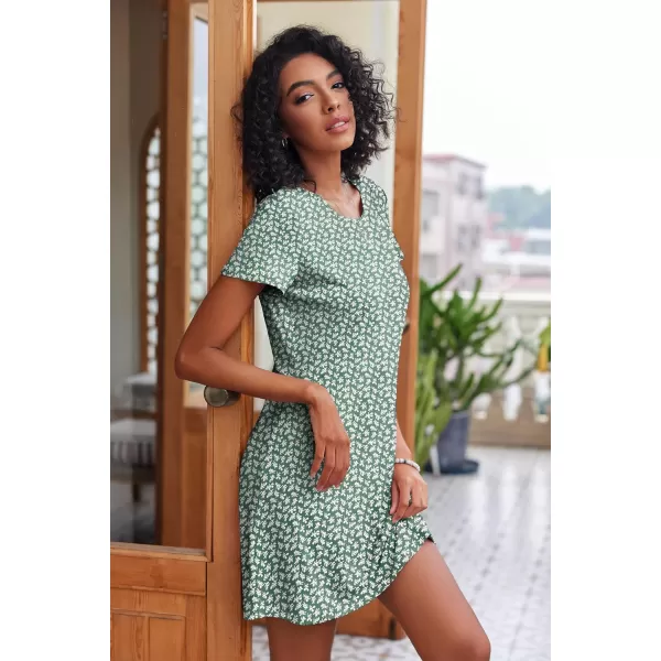 Ekouaer Nightgowns for Women 2 Pack Night Shirts Short Sleeve Sleapwear Soft Sleep Dress SolidPrinted NightDress SXXLBgreen Floralgreen