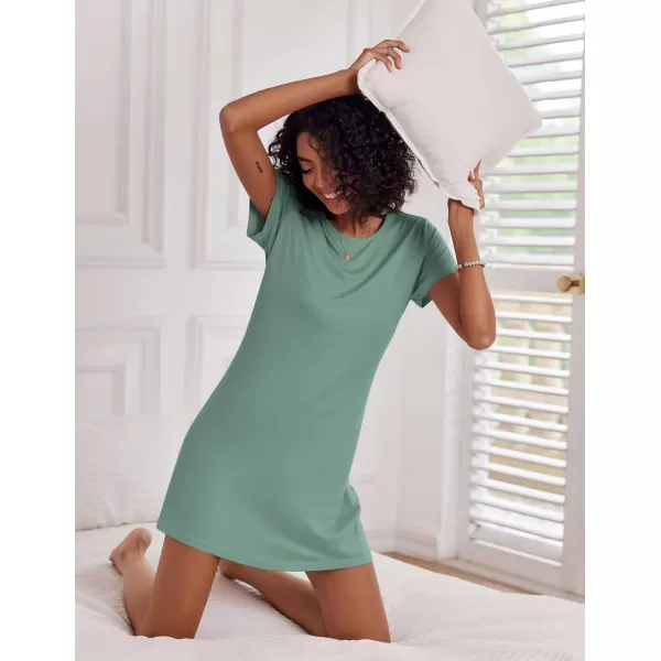 Ekouaer Nightgowns for Women 2 Pack Night Shirts Short Sleeve Sleapwear Soft Sleep Dress SolidPrinted NightDress SXXLBink Paintinggreen