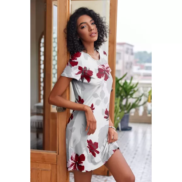 Ekouaer Nightgowns for Women 2 Pack Night Shirts Short Sleeve Sleapwear Soft Sleep Dress SolidPrinted NightDress SXXLBred Flower Whitewine Red