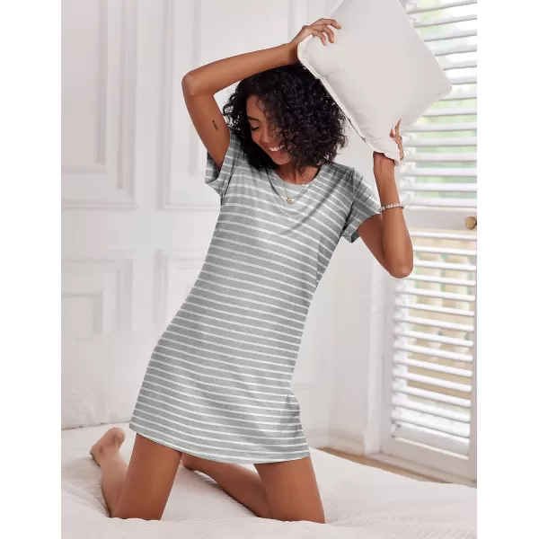 Ekouaer Nightgowns for Women 2 Pack Night Shirts Short Sleeve Sleapwear Soft Sleep Dress SolidPrinted NightDress SXXLCpink Tie Dye  Grey Stripe