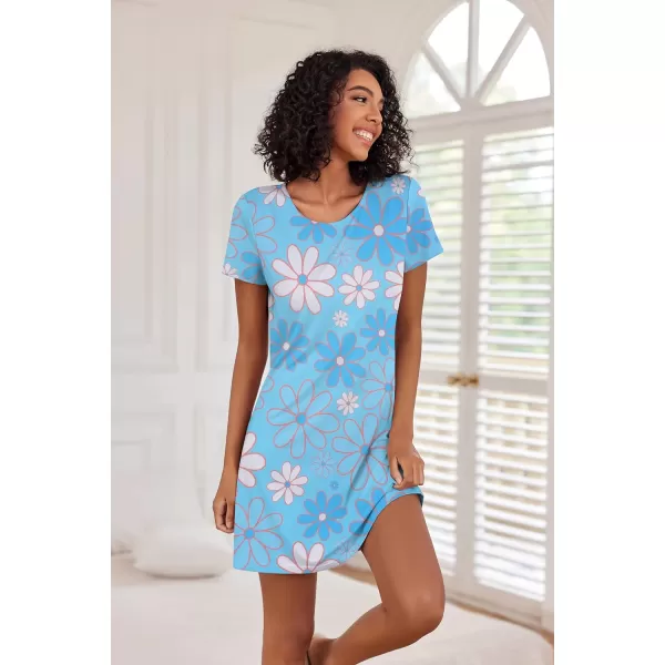 Ekouaer Nightgowns for Women 2 Pack Night Shirts Short Sleeve Sleapwear Soft Sleep Dress SolidPrinted NightDress SXXLCstarflower