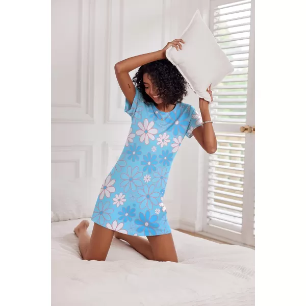 Ekouaer Nightgowns for Women 2 Pack Night Shirts Short Sleeve Sleapwear Soft Sleep Dress SolidPrinted NightDress SXXLCstarflower