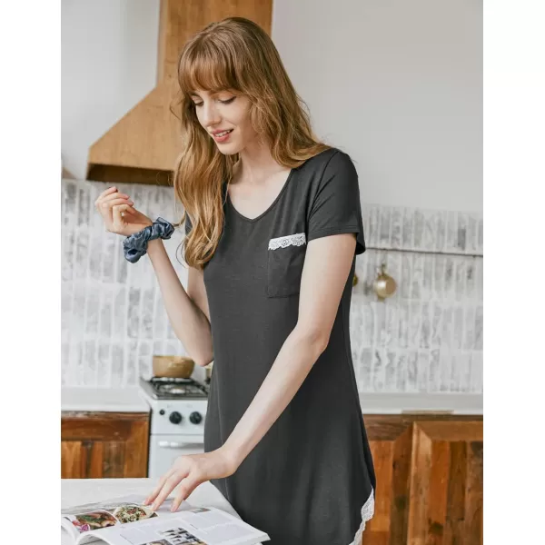 Ekouaer Nightgowns for Women Sexy Sleepshirts V Neck Short Sleeve Sleepwear Lace Trim Soft Short Night Shirts XS3XLAdark Grey