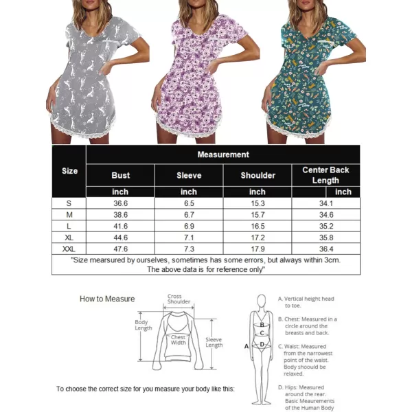 Ekouaer Nightgowns for Women Sexy Sleepshirts V Neck Short Sleeve Sleepwear Lace Trim Soft Short Night Shirts XS3XLBcute Egg