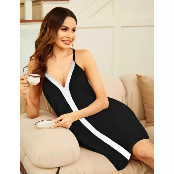 Ekouaer Nightgowns for Women Sexy Sleeveless Sleep Dress Racerback Sleepwear Deep V Neck Short Chemise Sleepshirts SXXLBlack