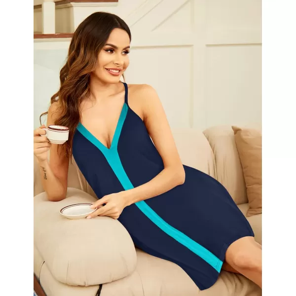 Ekouaer Nightgowns for Women Sexy Sleeveless Sleep Dress Racerback Sleepwear Deep V Neck Short Chemise Sleepshirts SXXLNavy Blue