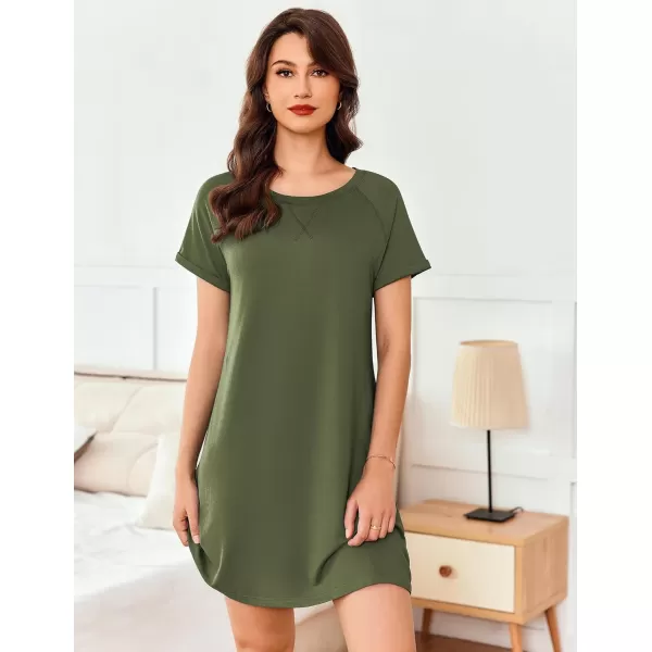 Ekouaer Nightgowns for Women Tshirt Sleep Shirts Short Sleeve Night Shirts Crewneck Sleepwear Soft Night Dress Sleep DressArmy Green