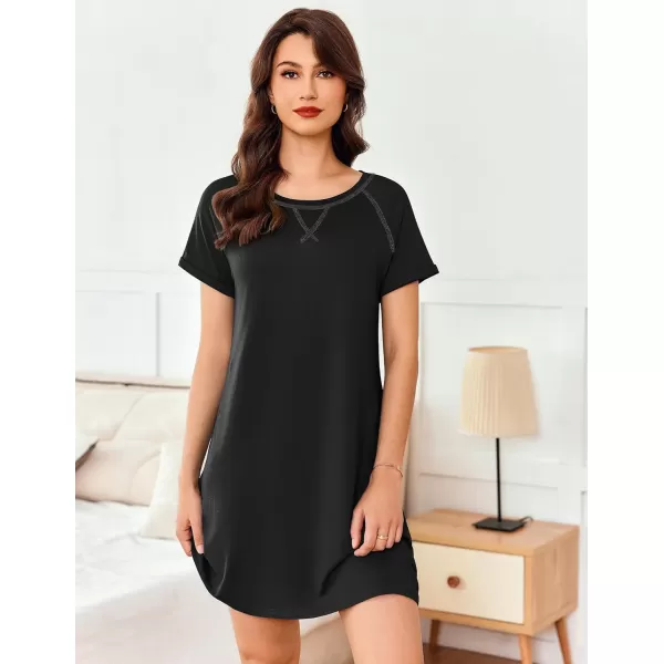 Ekouaer Nightgowns for Women Tshirt Sleep Shirts Short Sleeve Night Shirts Crewneck Sleepwear Soft Night Dress Sleep DressBlack