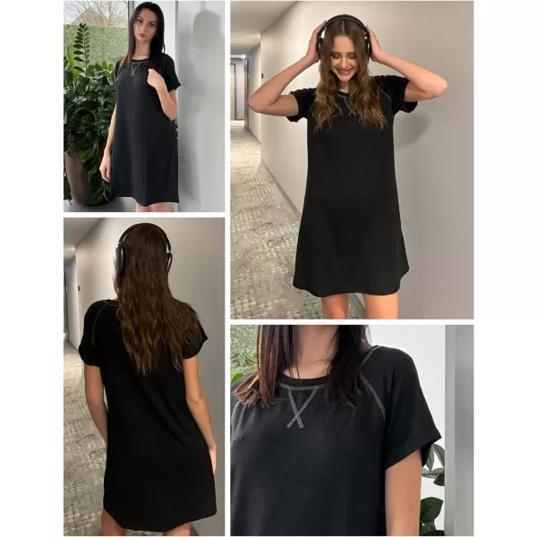 Ekouaer Nightgowns for Women Tshirt Sleep Shirts Short Sleeve Night Shirts Crewneck Sleepwear Soft Night Dress Sleep DressBlack