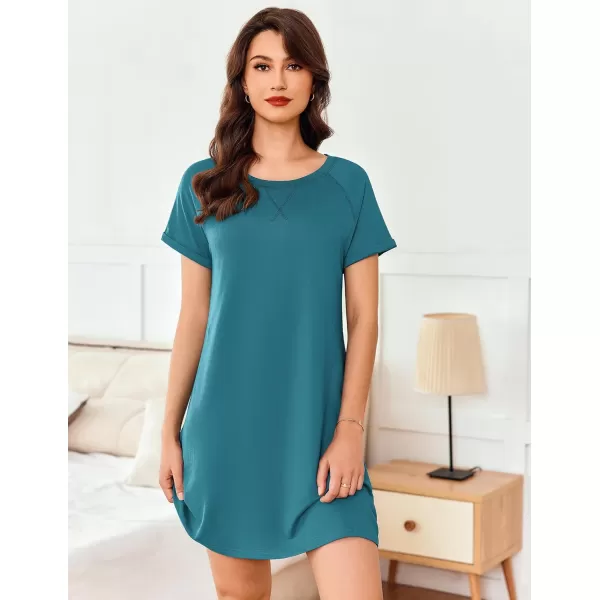 Ekouaer Nightgowns for Women Tshirt Sleep Shirts Short Sleeve Night Shirts Crewneck Sleepwear Soft Night Dress Sleep DressBlue Green