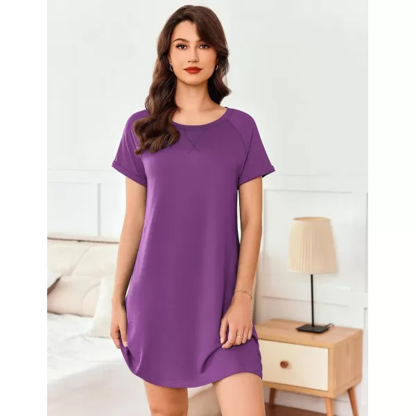 Ekouaer Nightgowns for Women Tshirt Sleep Shirts Short Sleeve Night Shirts Crewneck Sleepwear Soft Night Dress Sleep DressPurple