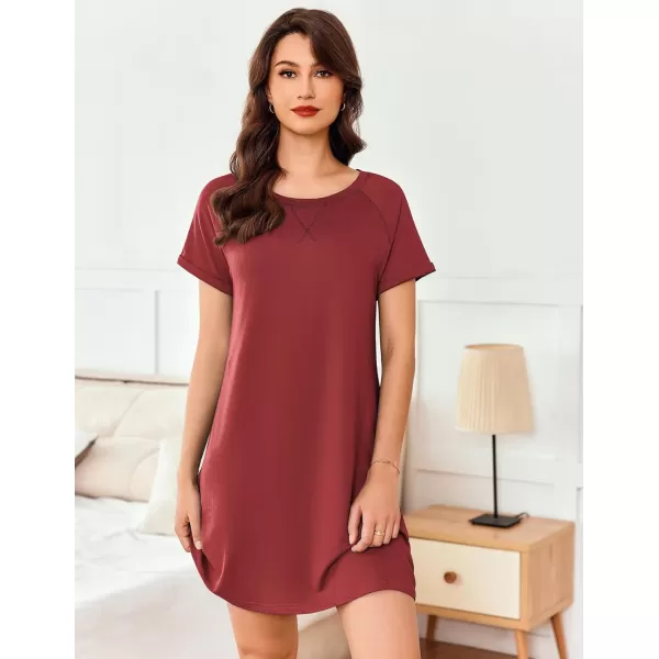 Ekouaer Nightgowns for Women Tshirt Sleep Shirts Short Sleeve Night Shirts Crewneck Sleepwear Soft Night Dress Sleep DressWine Red