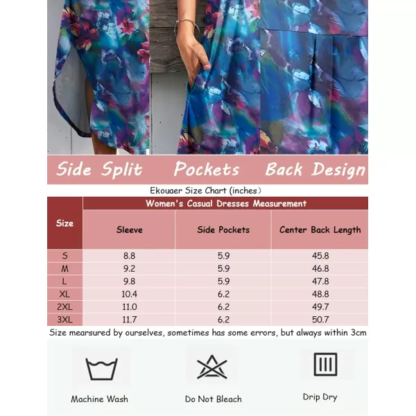 Ekouaer Nightgowns for Women V Neck Nightshirts Short Sleeve Soft Sleepwear Side Split Pockets Long Nightdress S3XLAqua Multi