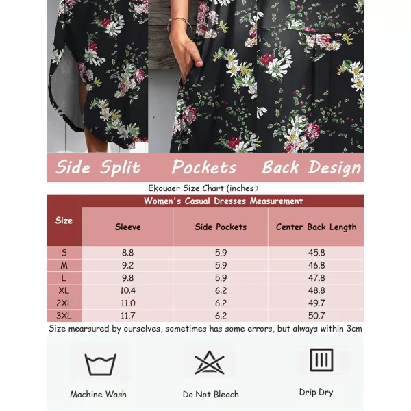 Ekouaer Nightgowns for Women V Neck Nightshirts Short Sleeve Soft Sleepwear Side Split Pockets Long Nightdress S3XLBlack Floral