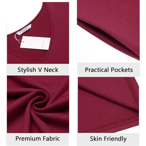Ekouaer Nightgowns for Women V Neck Nightshirts Short Sleeve Soft Sleepwear Side Split Pockets Long Nightdress S3XLCherry Red