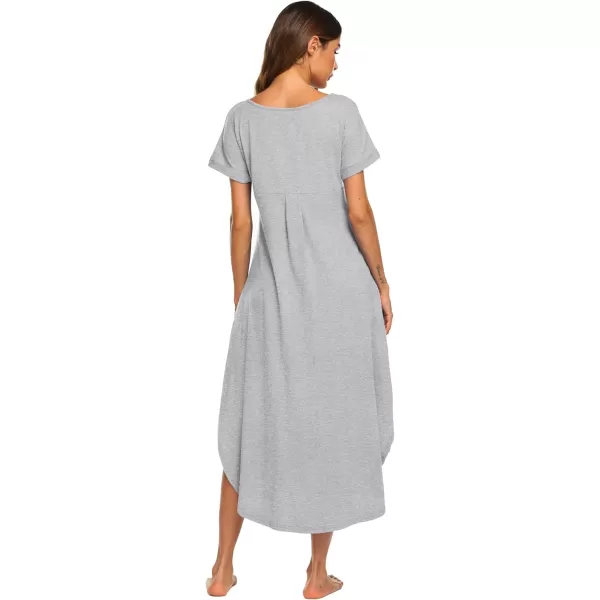 Ekouaer Nightgowns for Women V Neck Nightshirts Short Sleeve Soft Sleepwear Side Split Pockets Long Nightdress S3XLLgrey Textile