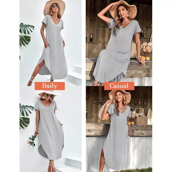 Ekouaer Nightgowns for Women V Neck Nightshirts Short Sleeve Soft Sleepwear Side Split Pockets Long Nightdress S3XLLgrey Textile