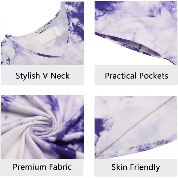 Ekouaer Nightgowns for Women V Neck Nightshirts Short Sleeve Soft Sleepwear Side Split Pockets Long Nightdress S3XLPat2 Tie Dye