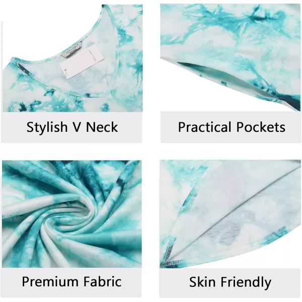 Ekouaer Nightgowns for Women V Neck Nightshirts Short Sleeve Soft Sleepwear Side Split Pockets Long Nightdress S3XLPat3 Tie Dye
