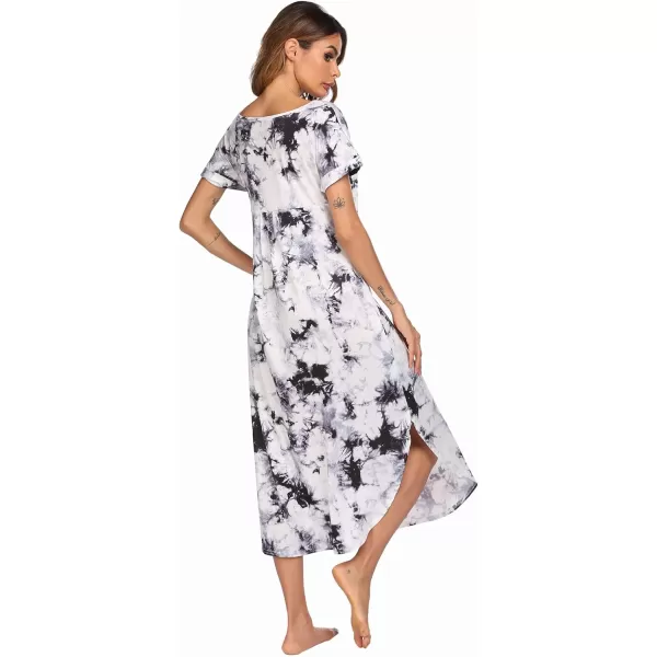 Ekouaer Nightgowns for Women V Neck Nightshirts Short Sleeve Soft Sleepwear Side Split Pockets Long Nightdress S3XLPat4 Tie Dye