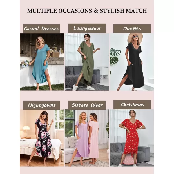Ekouaer Nightgowns for Women V Neck Nightshirts Short Sleeve Soft Sleepwear Side Split Pockets Long Nightdress S3XLPat4 Tie Dye