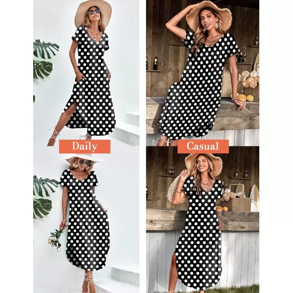 Ekouaer Nightgowns for Women V Neck Nightshirts Short Sleeve Soft Sleepwear Side Split Pockets Long Nightdress S3XLPat8 Black With White Dots