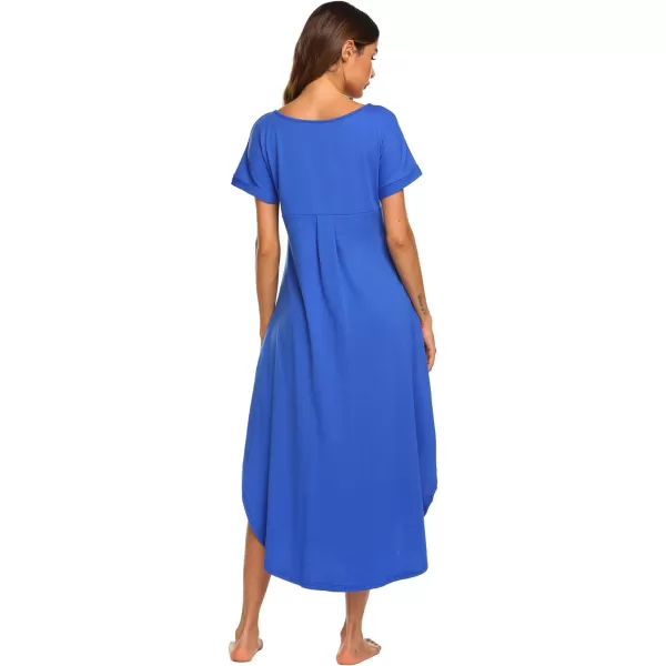 Ekouaer Nightgowns for Women V Neck Nightshirts Short Sleeve Soft Sleepwear Side Split Pockets Long Nightdress S3XLSnorkel Blue