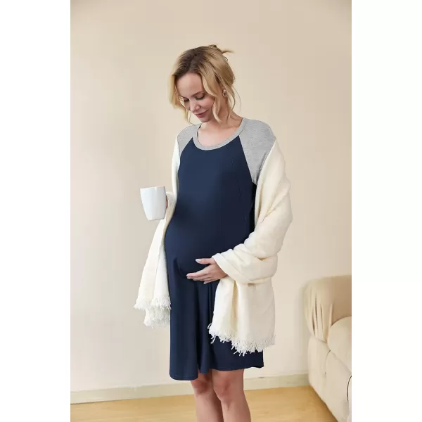 Ekouaer Nursing Gown 3 in 1 DeliveryLaborNursing Nightgown Women Maternity Hospital Gown Zipper Breastfeeding SleepwearAanavy Blue 1