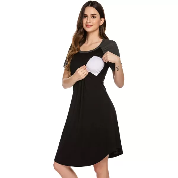 Ekouaer Nursing Gown 3 in 1 DeliveryLaborNursing Nightgown Women Maternity Hospital Gown Zipper Breastfeeding SleepwearAblack 3