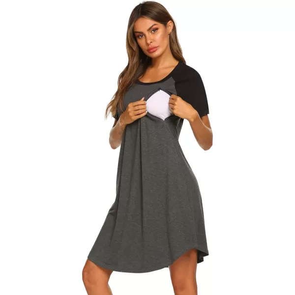 Ekouaer Nursing Gown 3 in 1 DeliveryLaborNursing Nightgown Women Maternity Hospital Gown Zipper Breastfeeding SleepwearAdeep Grey 1