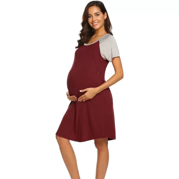 Ekouaer Nursing Gown 3 in 1 DeliveryLaborNursing Nightgown Women Maternity Hospital Gown Zipper Breastfeeding SleepwearBwine Red 1