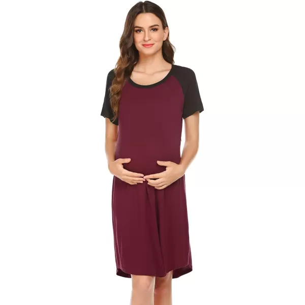 Ekouaer Nursing Gown 3 in 1 DeliveryLaborNursing Nightgown Women Maternity Hospital Gown Zipper Breastfeeding SleepwearBwine Red