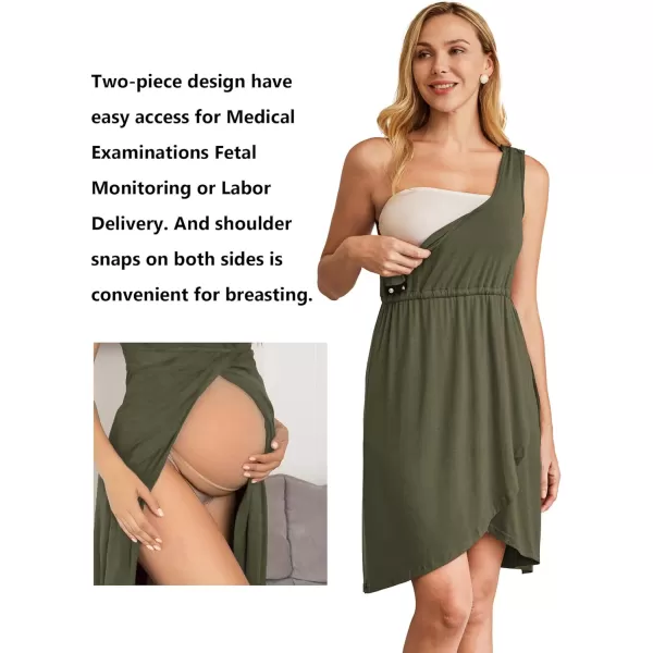 Ekouaer Nursing Nightgown 3 in 1 Sleeveless Maternity Labor Delivery Gown Hospital Nursing Dress BreastfeedingAarmy Green