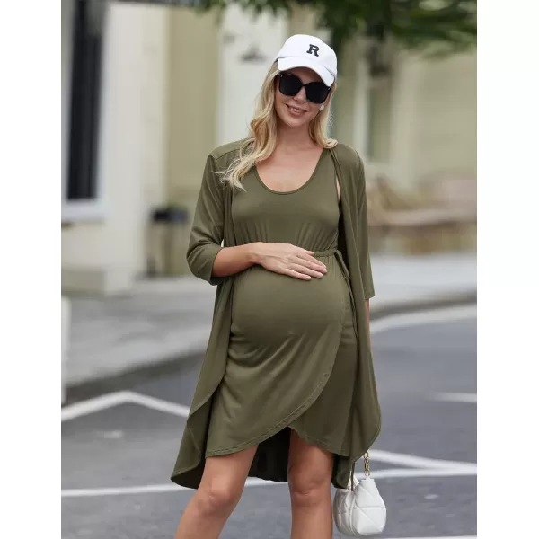 Ekouaer Nursing Nightgown 3 in 1 Sleeveless Maternity Labor Delivery Gown Hospital Nursing Dress BreastfeedingAarmy Green