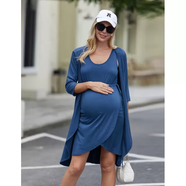 Ekouaer Nursing Nightgown 3 in 1 Sleeveless Maternity Labor Delivery Gown Hospital Nursing Dress BreastfeedingAblue