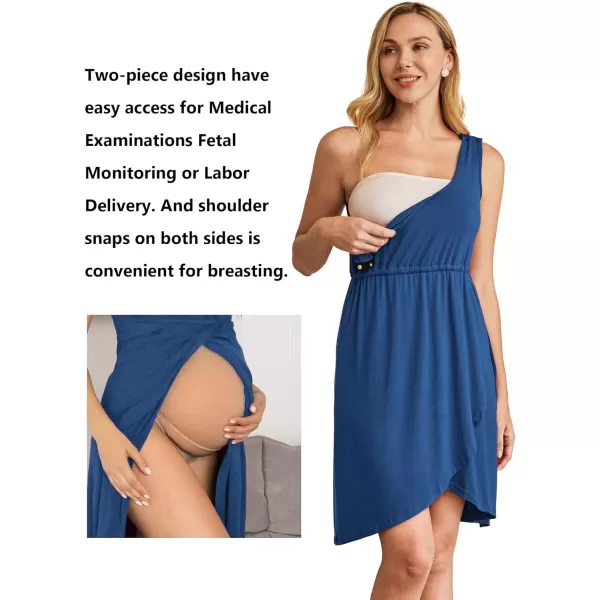 Ekouaer Nursing Nightgown 3 in 1 Sleeveless Maternity Labor Delivery Gown Hospital Nursing Dress BreastfeedingAblue