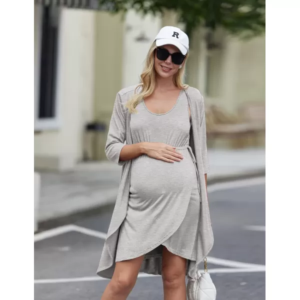 Ekouaer Nursing Nightgown 3 in 1 Sleeveless Maternity Labor Delivery Gown Hospital Nursing Dress BreastfeedingAgrey