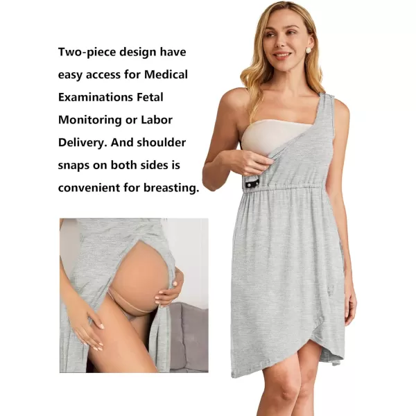 Ekouaer Nursing Nightgown 3 in 1 Sleeveless Maternity Labor Delivery Gown Hospital Nursing Dress BreastfeedingAgrey