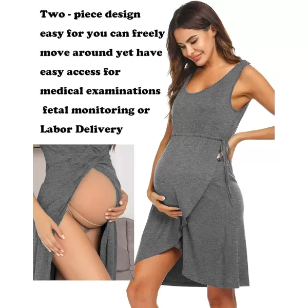 Ekouaer Nursing Nightgown 3 in 1 Sleeveless Maternity Labor Delivery Gown Hospital Nursing Dress BreastfeedingDark Grey