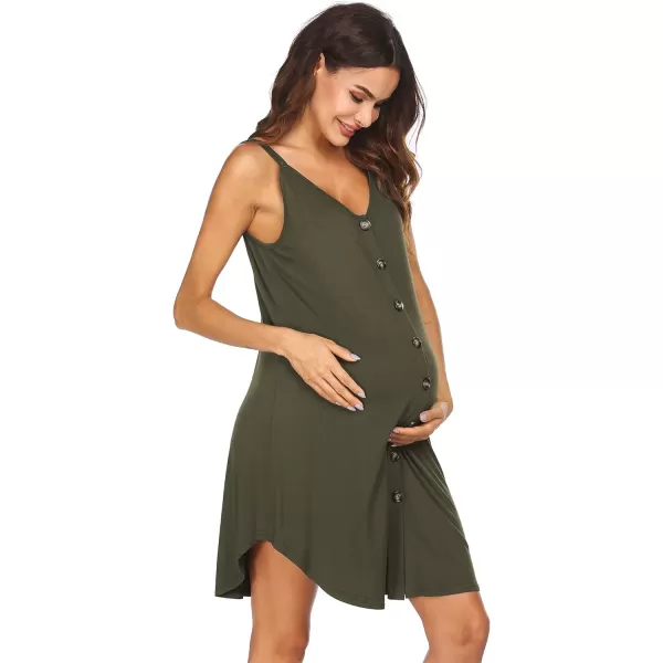 Ekouaer Nursing Nightgown Womens Maternity Dress Button Down Nightdress Sleeveless Breastfeeding Sleepwear Hospital GownArmy Green