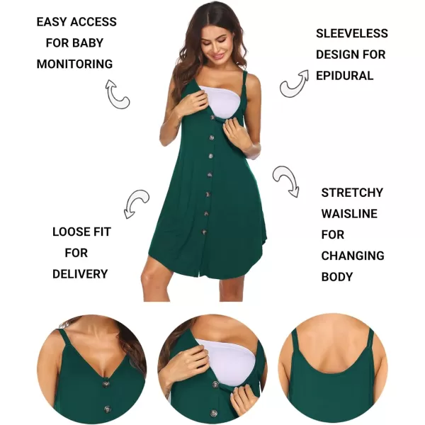 Ekouaer Nursing Nightgown Womens Maternity Dress Button Down Nightdress Sleeveless Breastfeeding Sleepwear Hospital GownDark Green