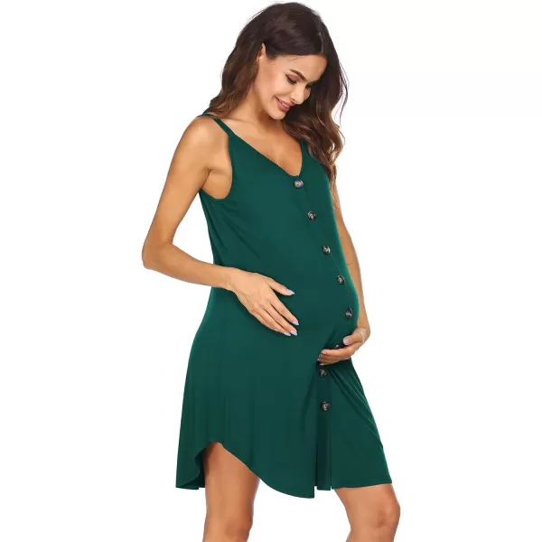 Ekouaer Nursing Nightgown Womens Maternity Dress Button Down Nightdress Sleeveless Breastfeeding Sleepwear Hospital GownDark Green